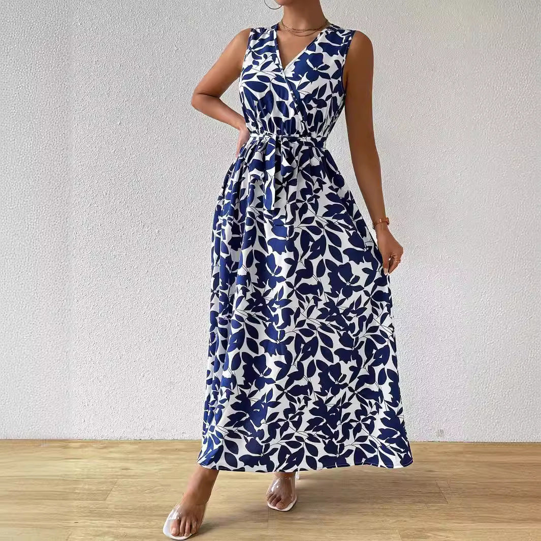 Women's Printed Blue Pattern Extra Long Dress