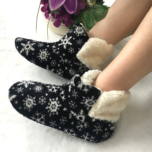 Coral Velvet Snowflake Home Shoes Indoor Autumn And Winter Adults