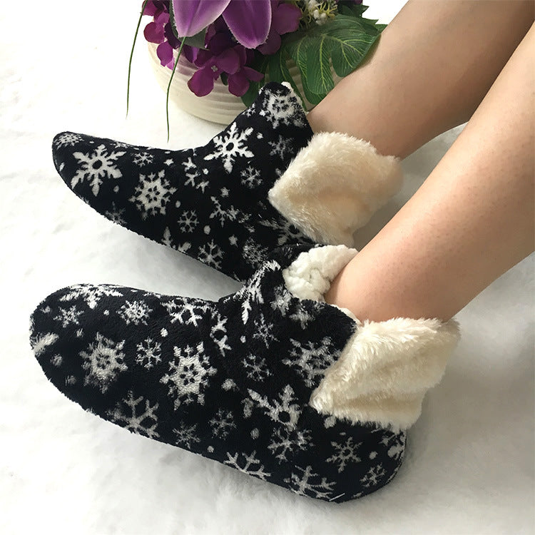 Coral Velvet Snowflake Home Shoes Indoor Autumn And Winter Adults