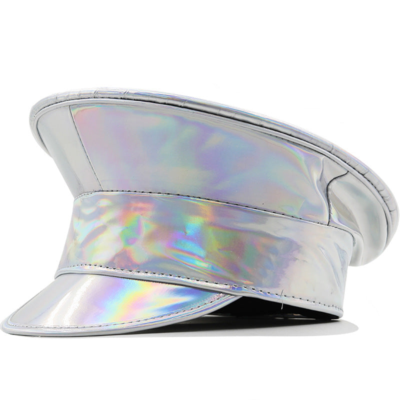 Laser Patent Leather Flat-top Cap Women's Party
