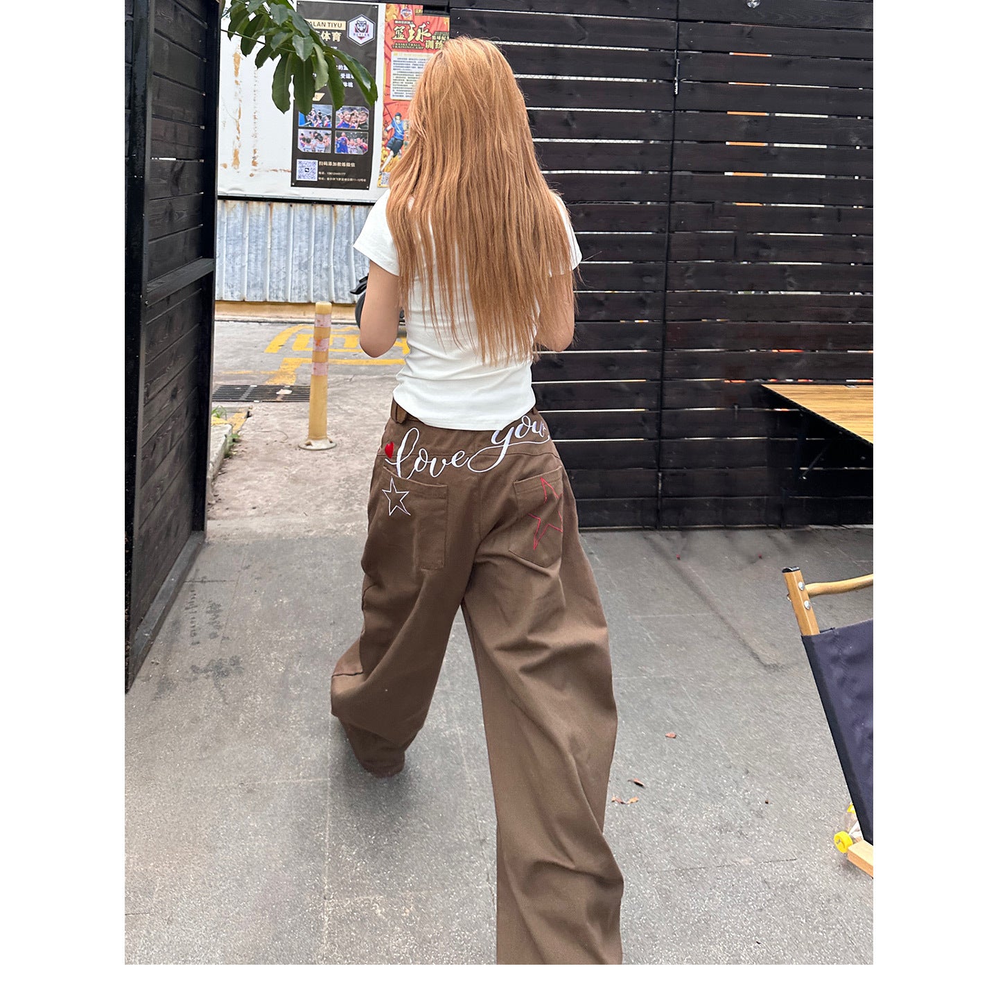 Street Retro Star Letters Embroidered Jeans For Women
