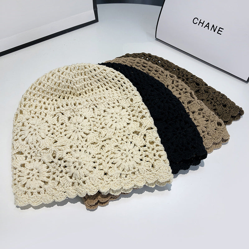 Handmade Crochet Baotou Hollow Wool Sweet Art Knitted Thin Section Pile Heap Cap
