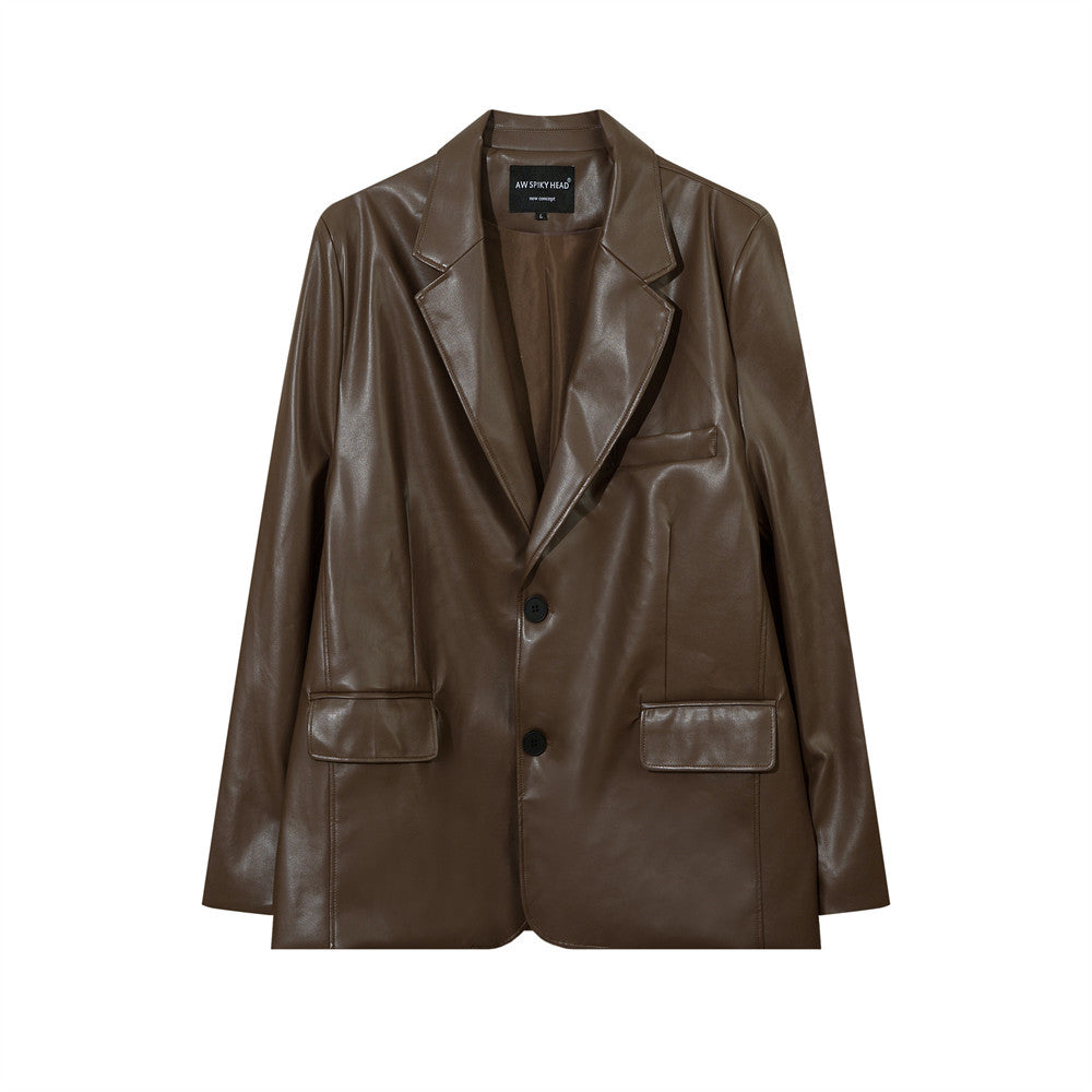 Men's Loose European And American Style Street Autumn And Winter Ruoshuai Motorcycle Clothing Leather Coat