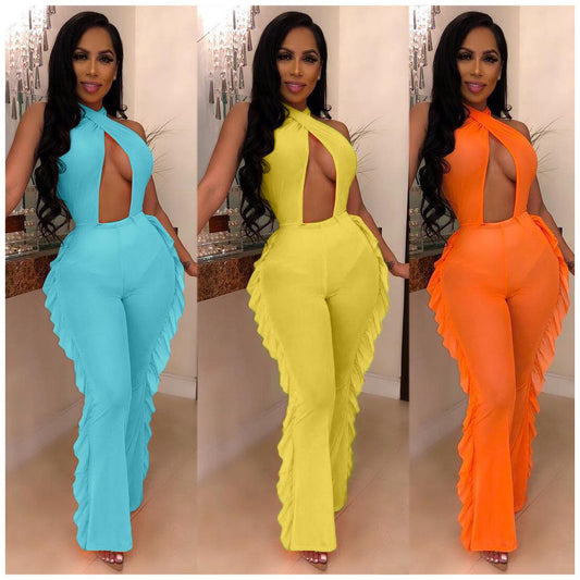 European And American Solid Color Swimwear Mesh Jumpsuit With Panties