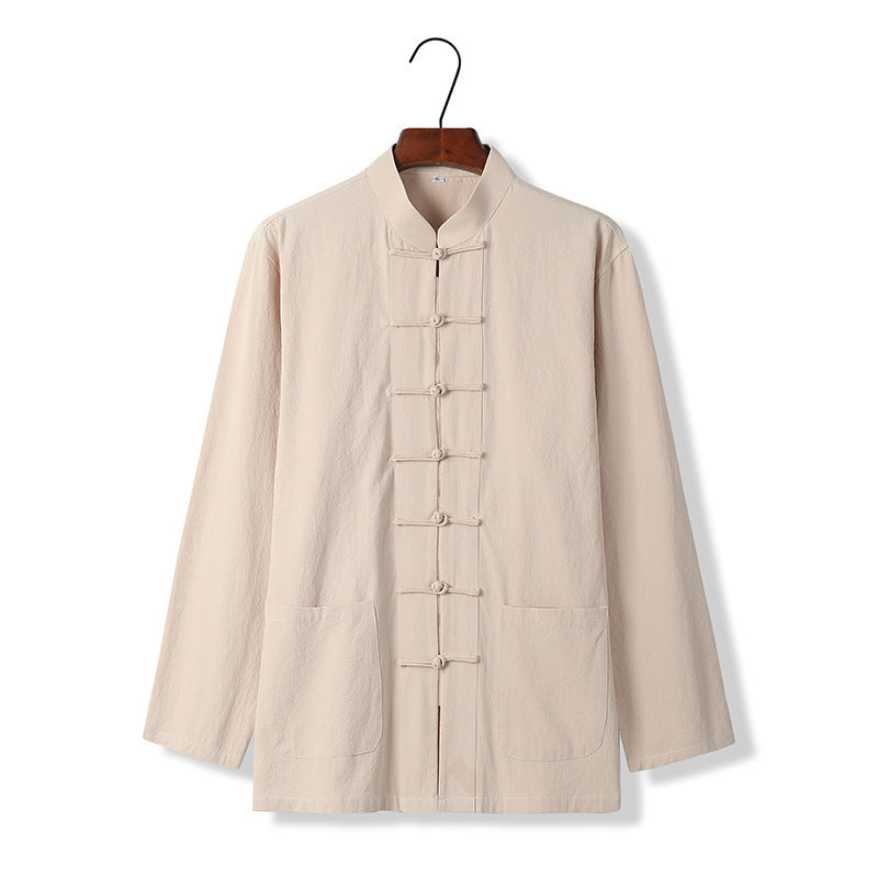 National Style Shirt Stand Collar Long-sleeved Chinese Knot Button High-grade