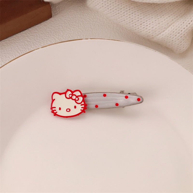 Red Stereo Love Heart-shaped Hairpin French Retro Dots Willow Leaf Clip