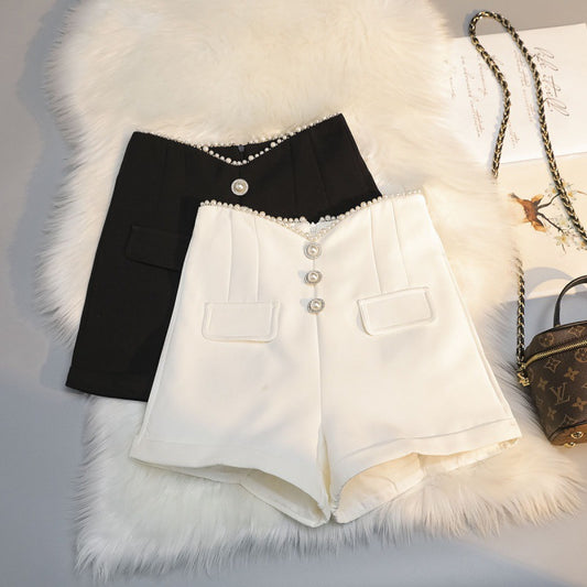 Beads Rhinestones Suit Casual Breasted High Waist Internet Celebrity Slimming Wide Leg Pants