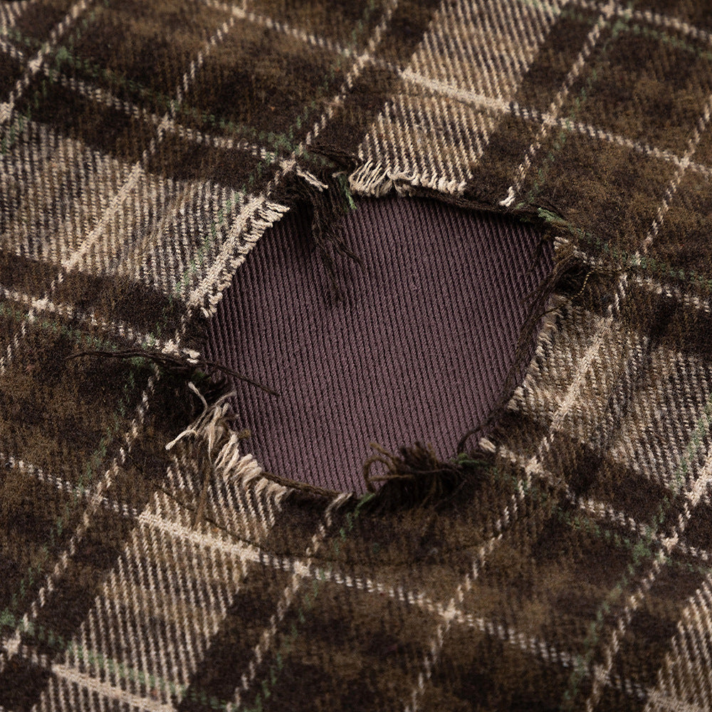 Plaid Long Sleeve Shirt Men Punk Trendy Hole & Patch