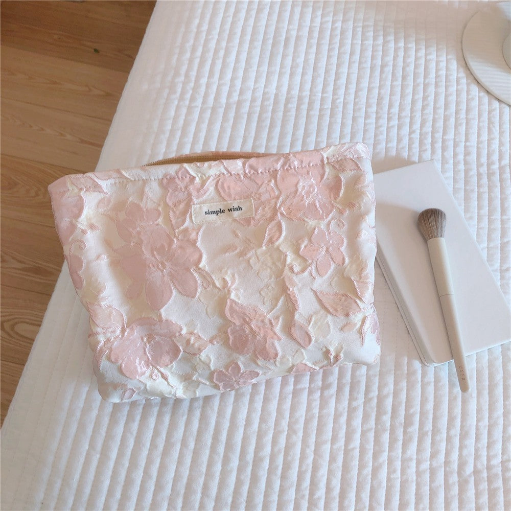 Elegant Artistic Large Flower Relief Cosmetic Bag