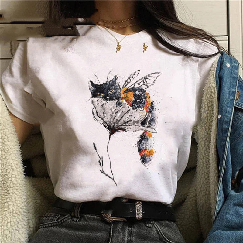 Personalized Cartoon Christmas Bee Print Regular Short Sleeve