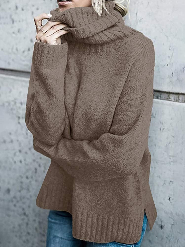 Women's Fashion Core-spun Yarn Turtleneck Long-sleeved Pullover Knitted Sweater