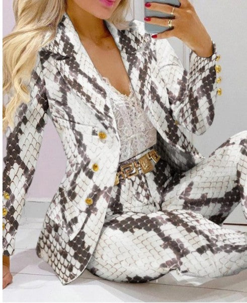 European And American Print Women's Double Breasted Blazer