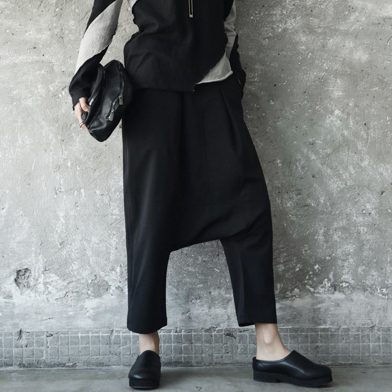 Thin Knitted Stitching Hanging Crotch Cropped Harem Pants