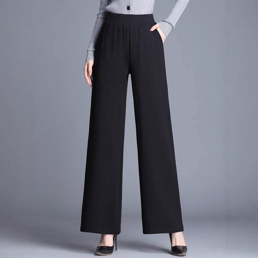Elastic-waist Versatile Straight-leg Trousers For Commuting