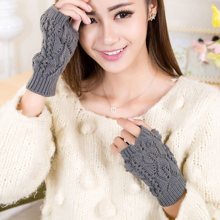Wool Knit Half Finger Typing Warm Cutout Gloves