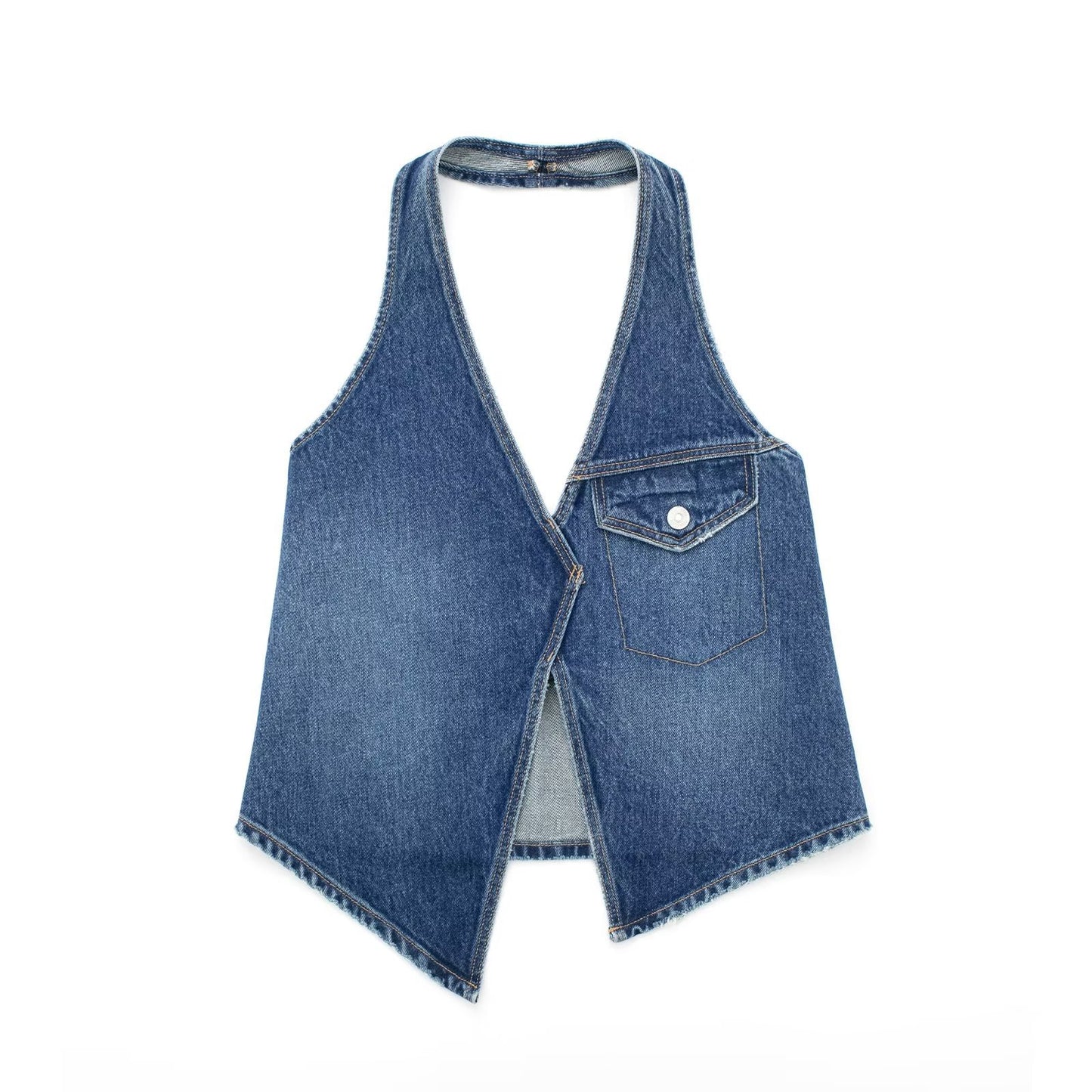 Denimtop med krave og midtwaist til kvinder