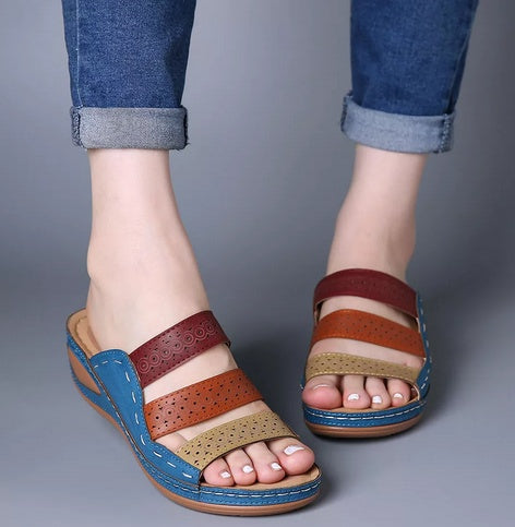 Large Size Women Hollow Out Rainbow Stitching Slippers