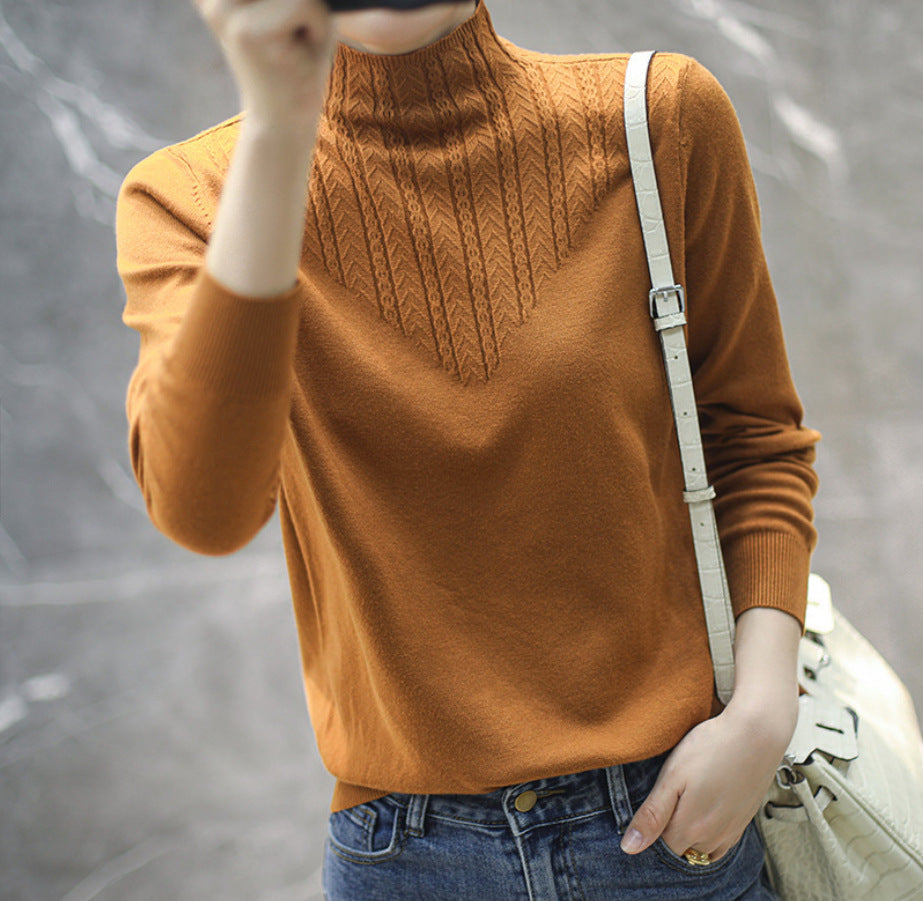 Lace Mock Neck Sweater Women's Pullover Long Sleeves Outer Match