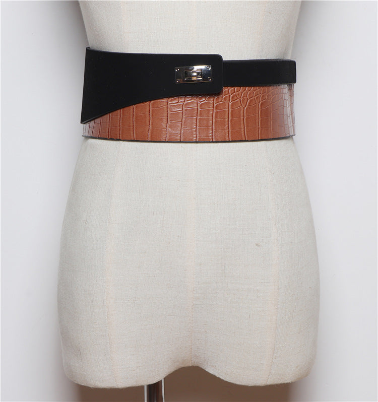 Fashion All-match Snake Pattern Stitching PU Leather Belt