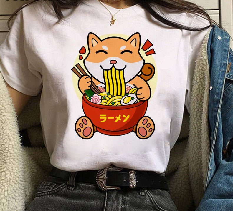 Cute Shiba Inu Print Men And Women Couple T-shirt Bottoming