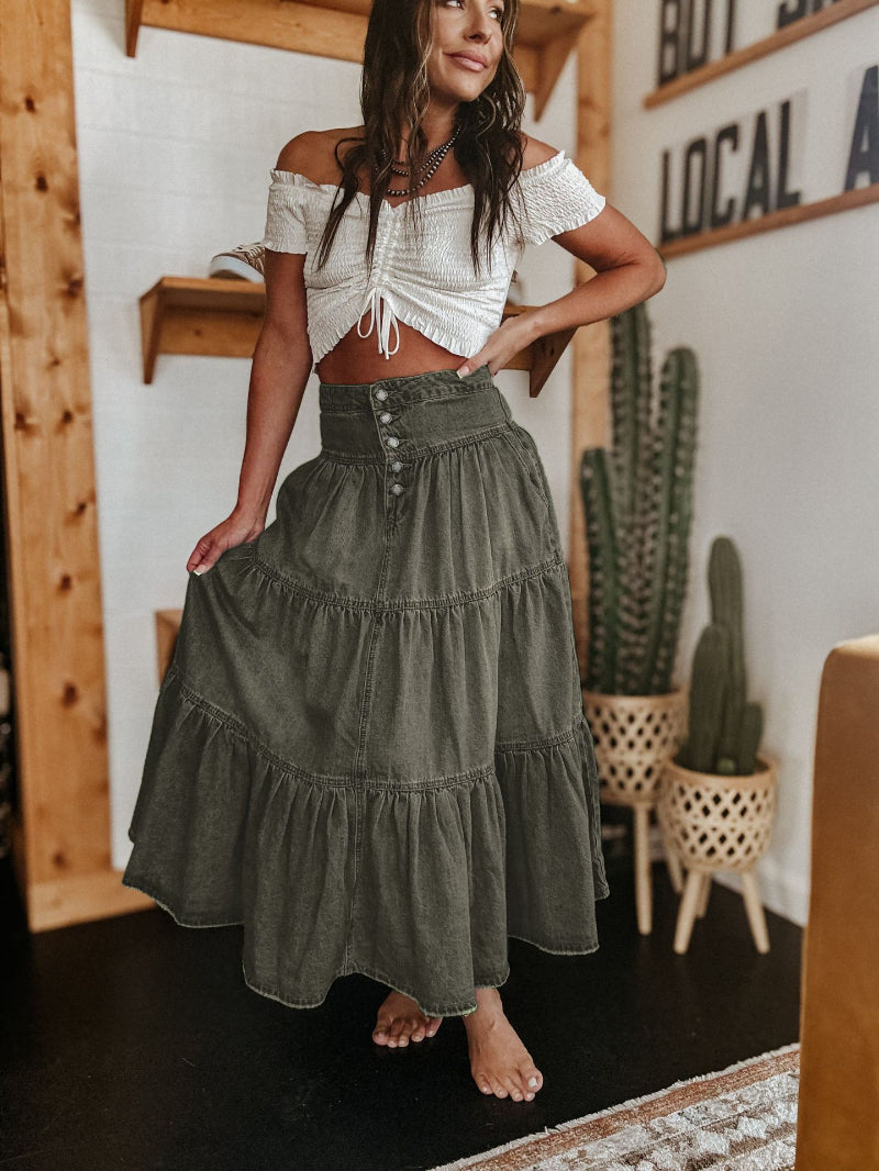 Bohemian A- Line Layered Cake Denim Skirt