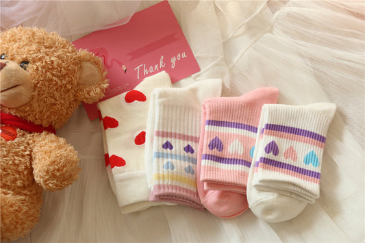 Lovely jacquard cotton socks heart tube socks breathable