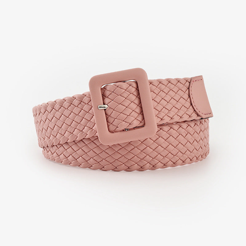 Candy Color Bag Buckle Belt Sweet Decorative Square Woven Ladies Wide Wholesale