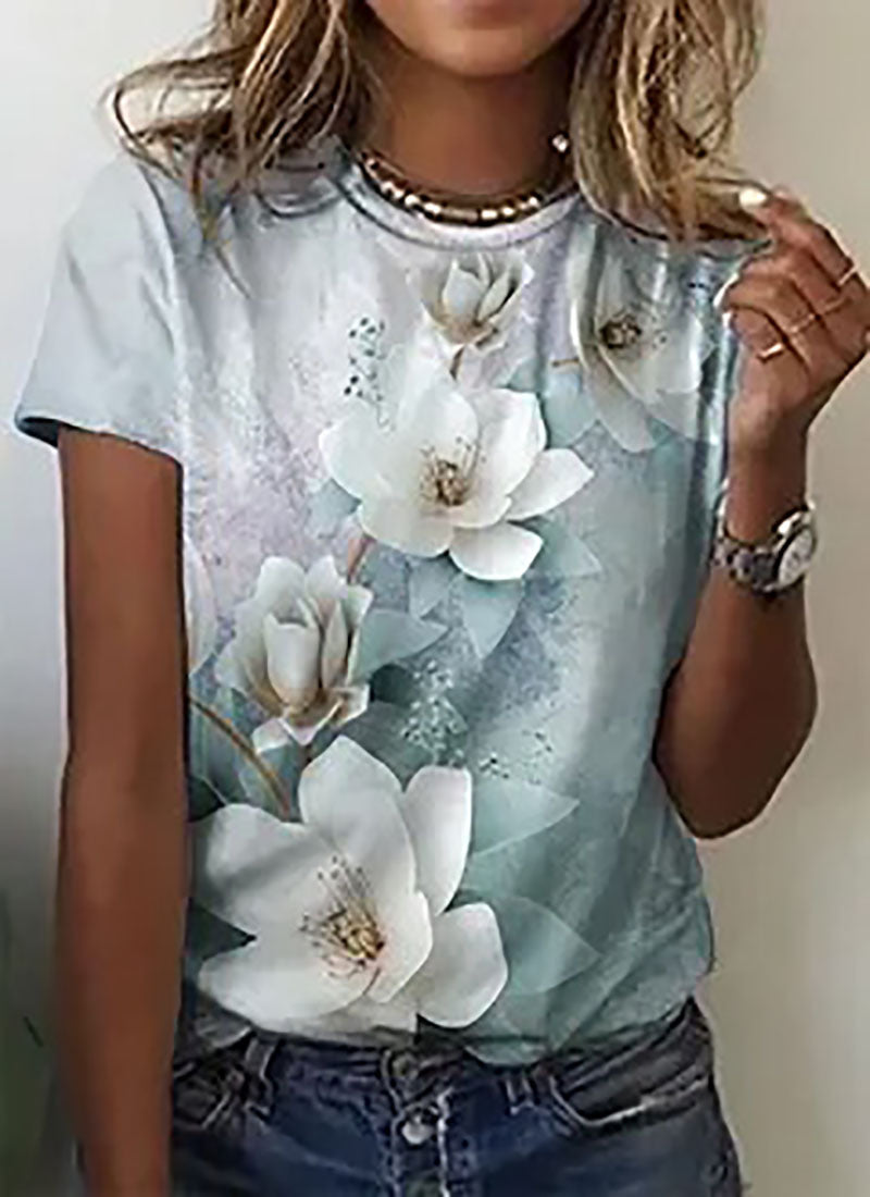Round Neck Women's Short-sleeved T-shirt Loose Casual