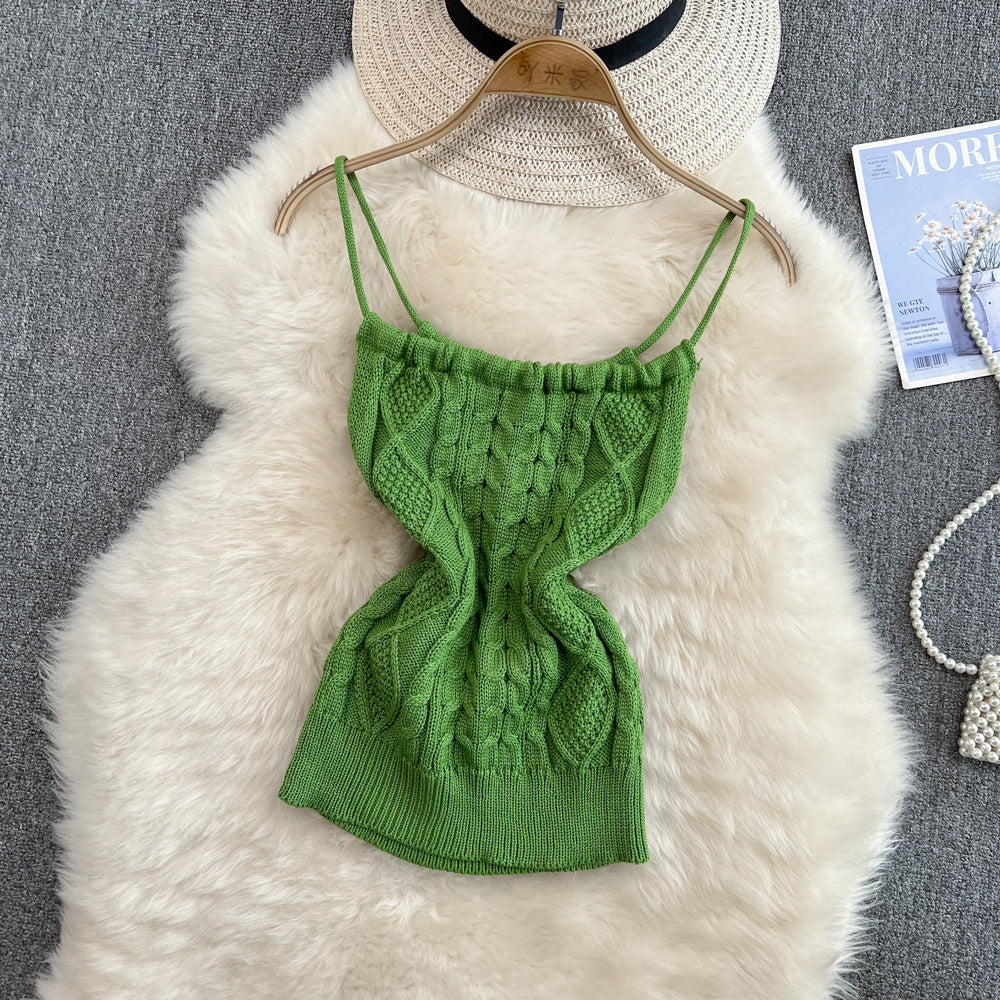 Summer Knitted Western Style Vest Suspenders Sleeveless