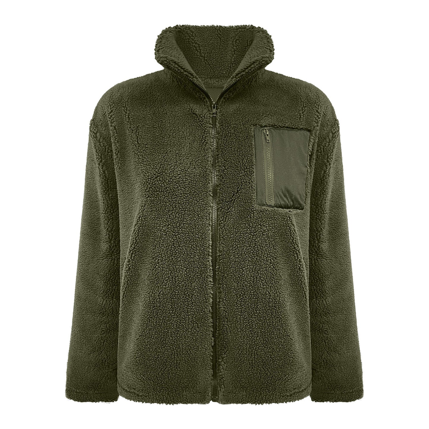 Lambswool Warm Fashion Solid Color Zipper Plush Coat