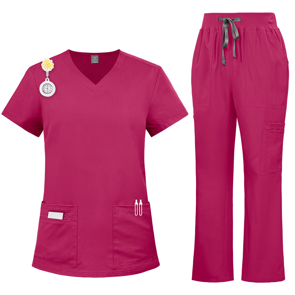 Solid-color Nurse Uniform Workwear Two-piece Set With Embroidery