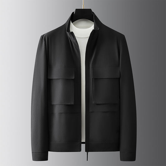 New Stand Collar Multi-pocket Fashion-black Cargo Jacket Coat