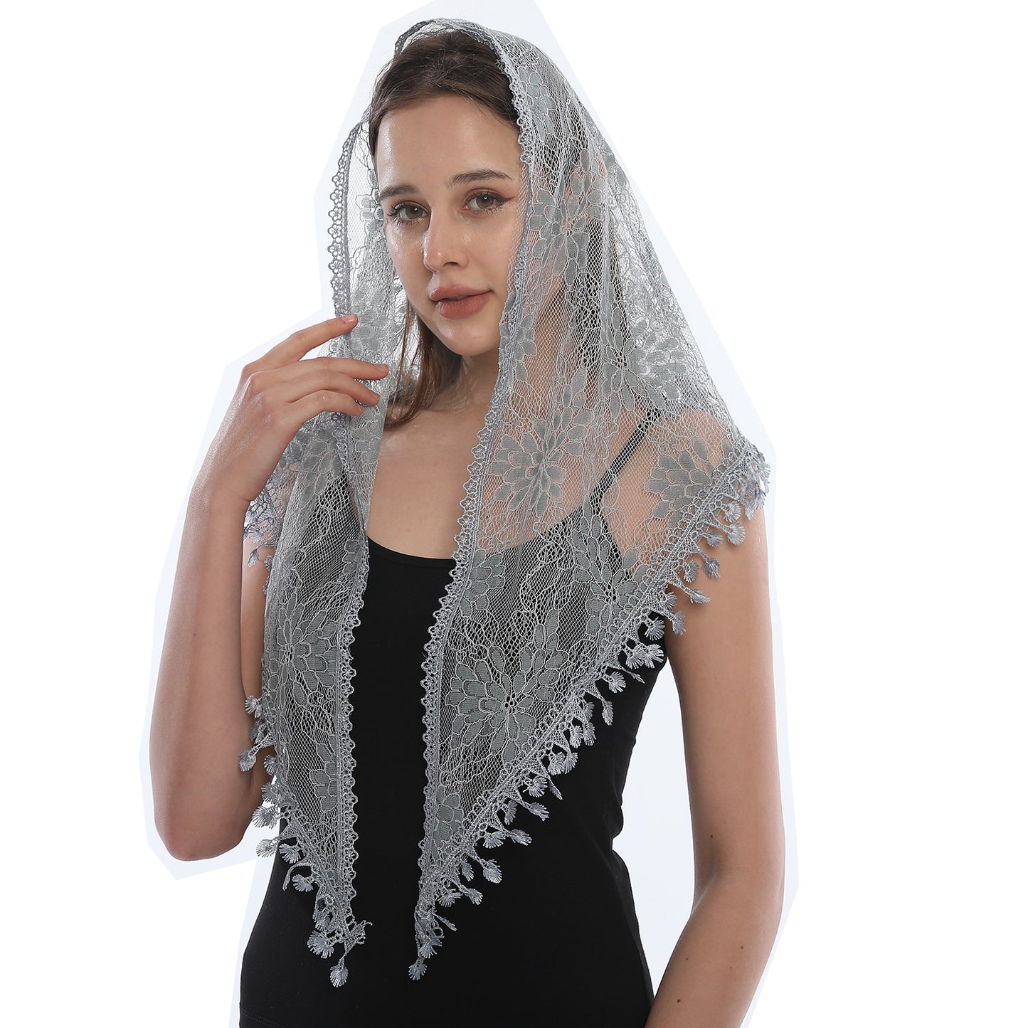Korean Lace Monochrome Triangle Shawl