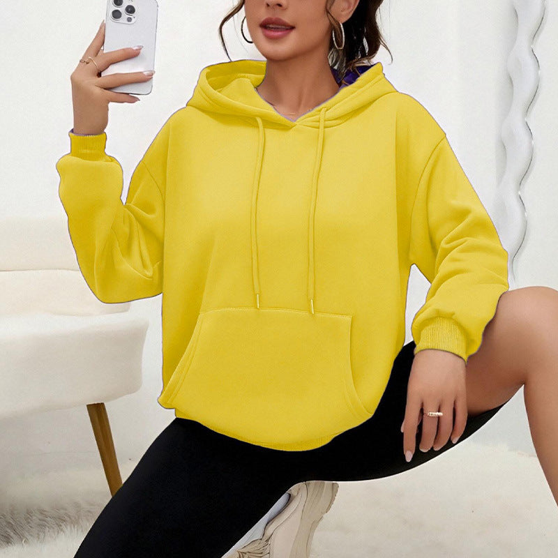 Alsidig Løs Sweatshirt med Snøre og Lomme Langærmet Dame