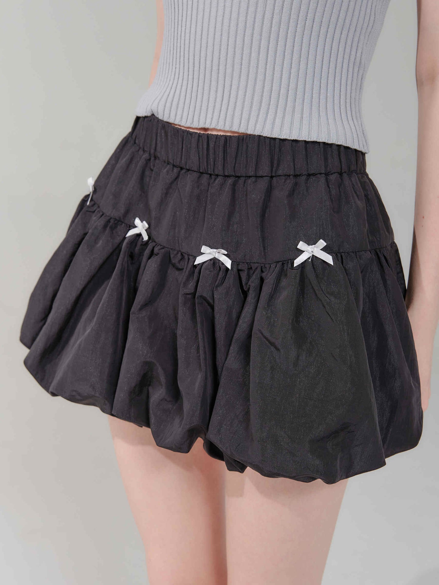 Bow Elastic Waist A- Line Bud Skirt