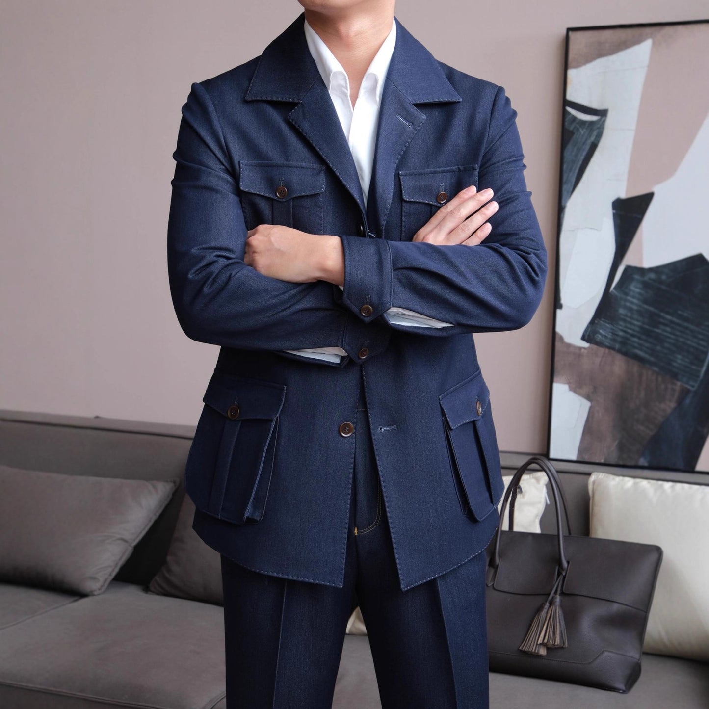 Crew-neck Hunting-style Casual Business Jacket