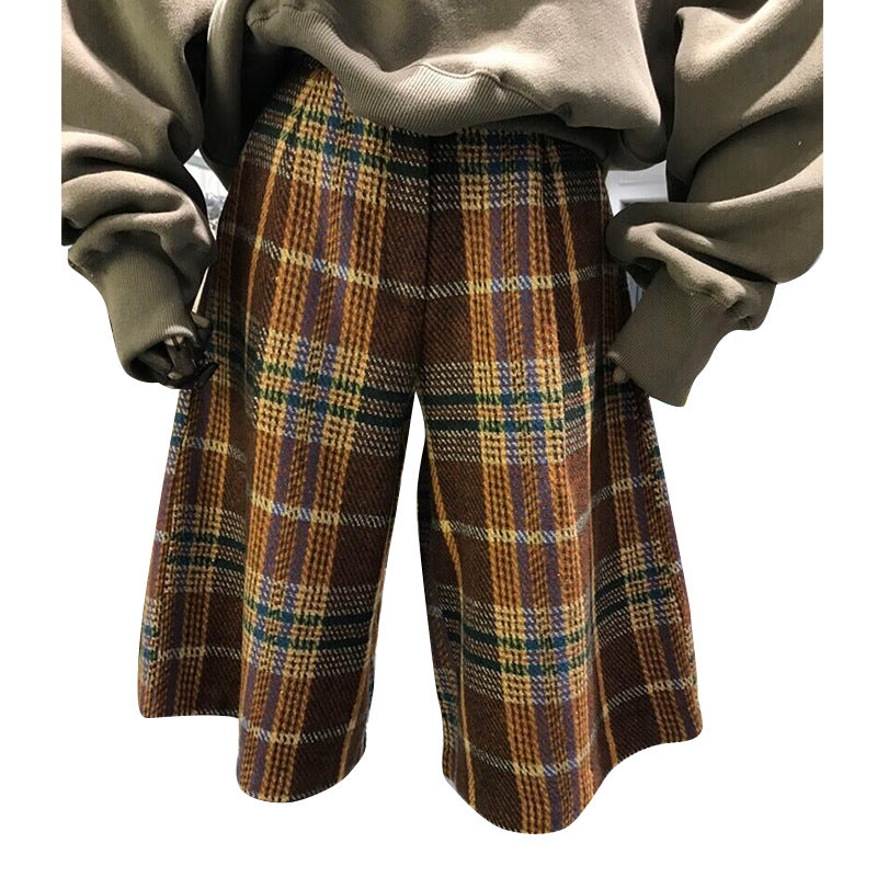 Spring New Arrival Versatile Plaid Wool Shorts