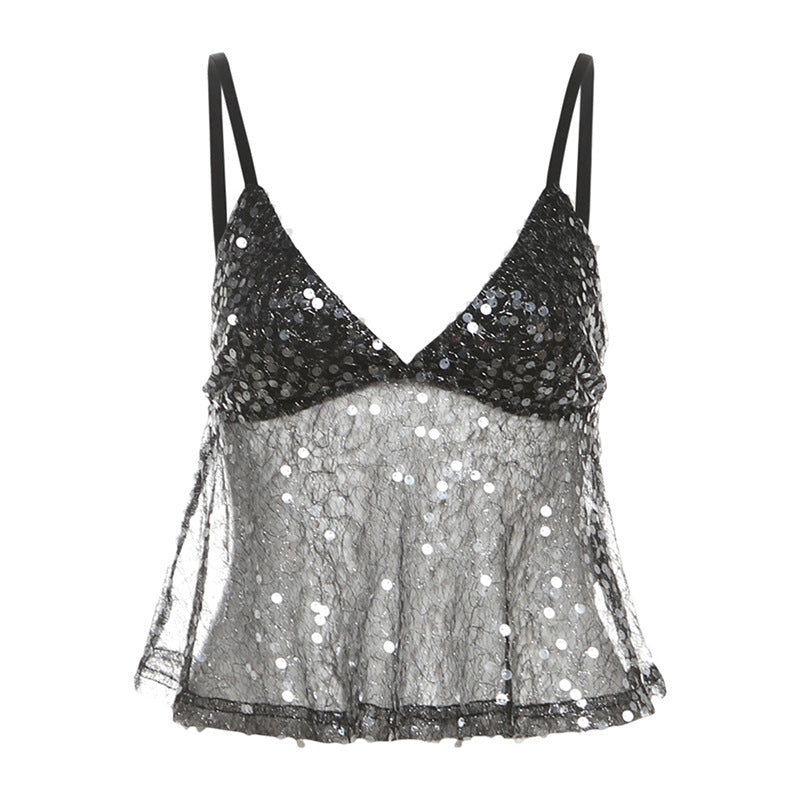 Sequin Sling Collar Backless Short Outerwear Vest