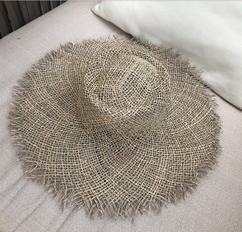 European And American British Hollow Flat Brim Salty Straw Hat