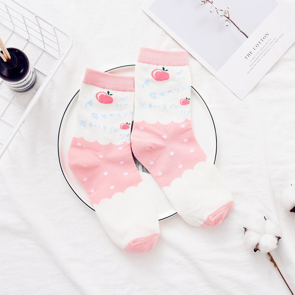 College style cute peach Harajuku fashion socks