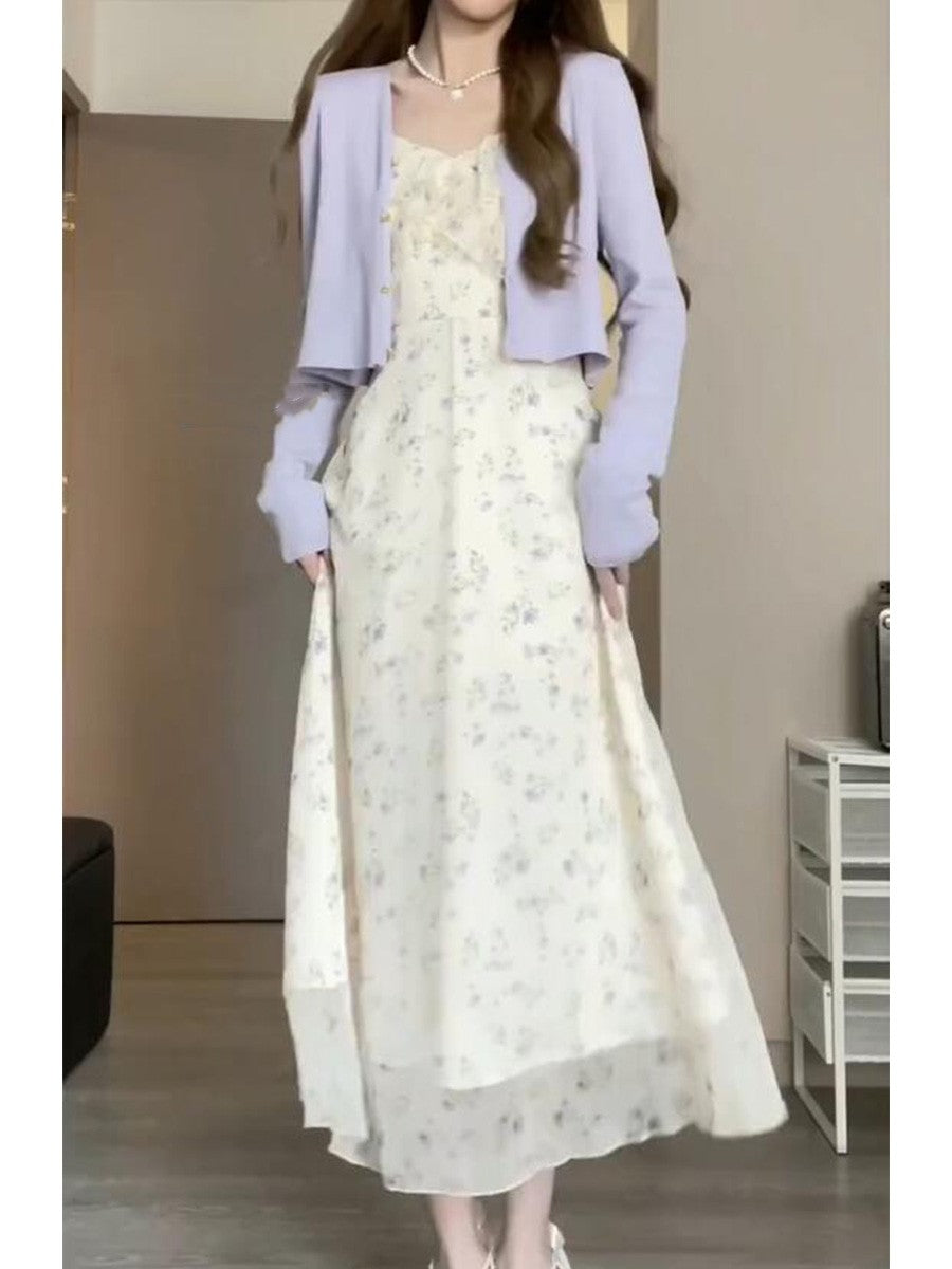 White Chiffon Flower Strap Dress