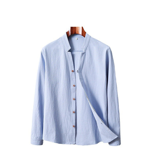 Cotton And Linen Crepe Solid Color Chinese Style Men's Long-sleeved Shirt