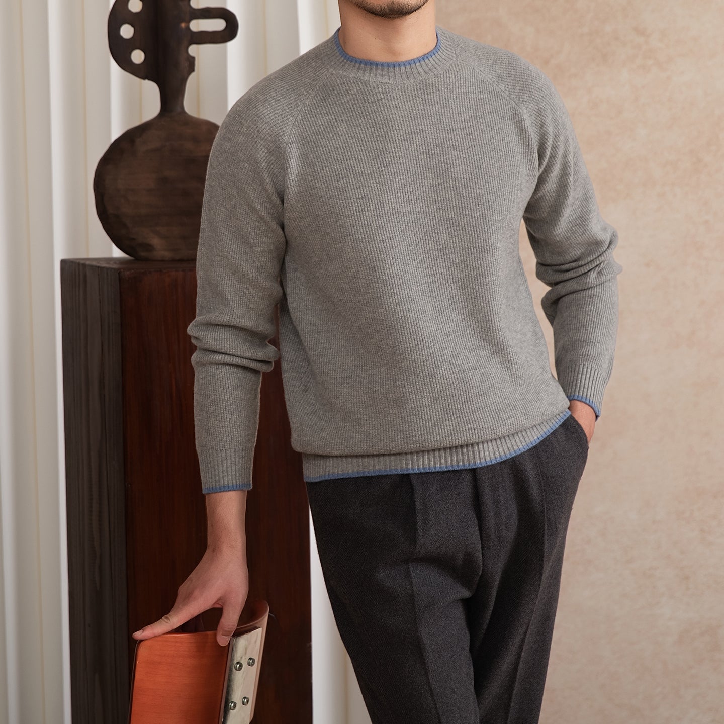 Efterår og Vinter Varm 100 Uld Slim Fit Pullover Rundhalset Striktrøje