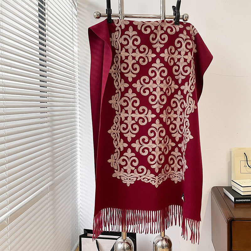 Textured Embroidered Scarf Winter All-matching Spring And Autumn Imitation Cashmere