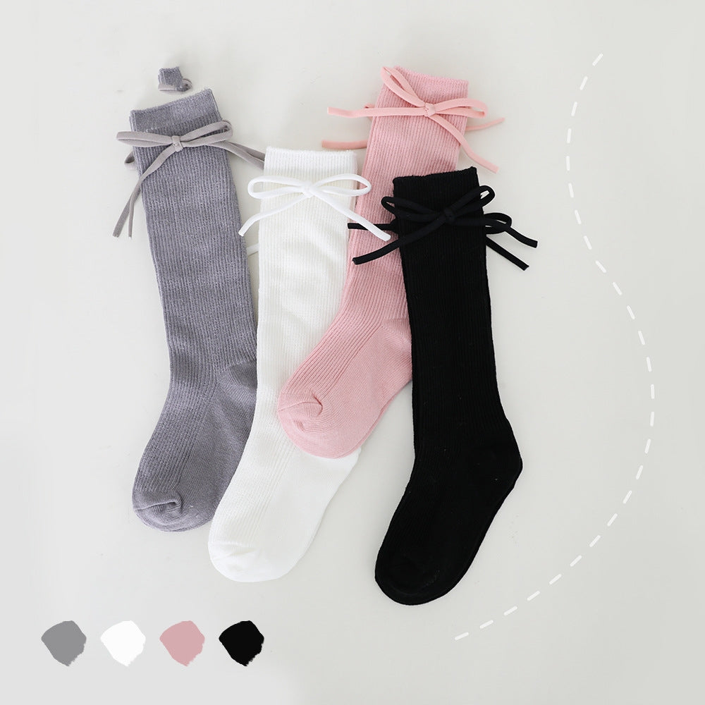 Girls' Bow Tube Socks Children's Monochrome Flat Mouth