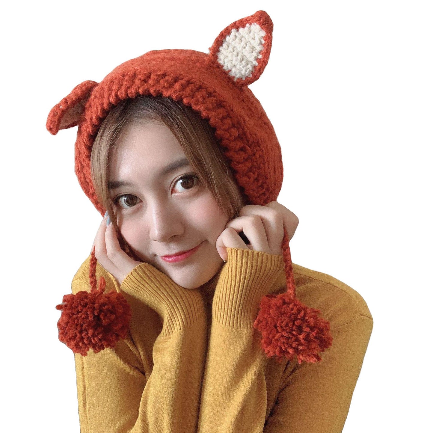 Fox Girl Sweet And Cute Warm Knitted Wool Tie Earmuffs