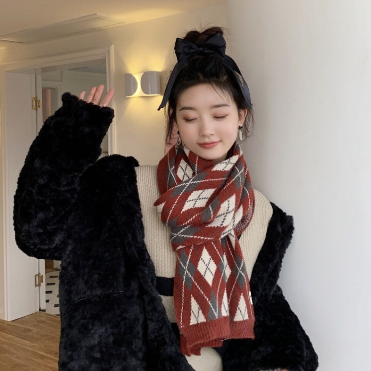 Warm Diamond Lattice Long Solid Color Soft Scarf