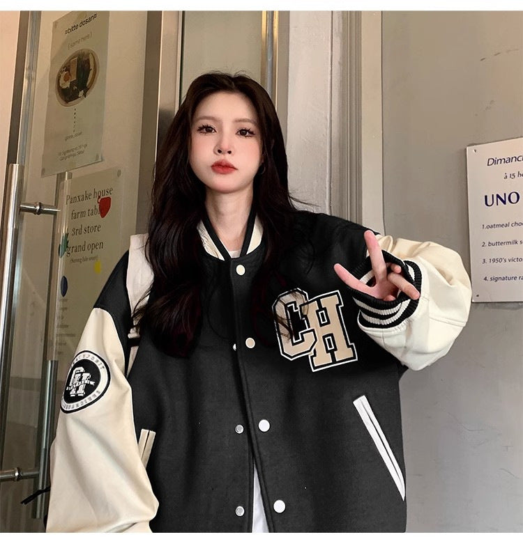 Letter Printing Stitching Baseball Uniform For Women Fallwinter Jacket