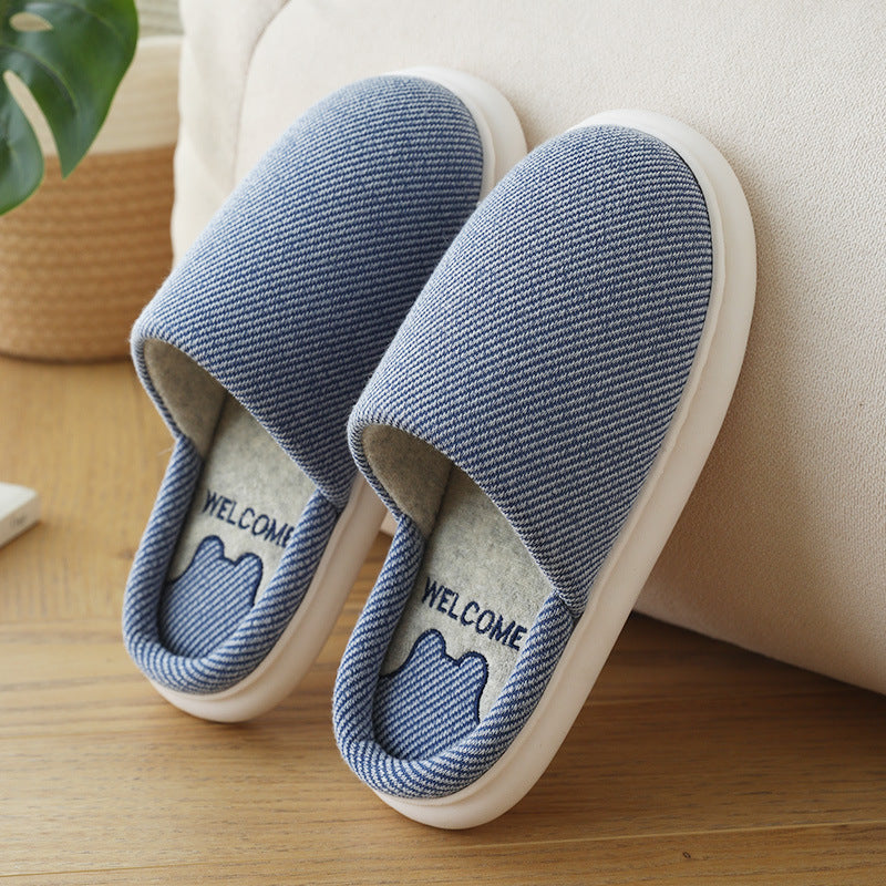 Autumn New Linen Women's Four Seasons Home Indoor Platform Slippers