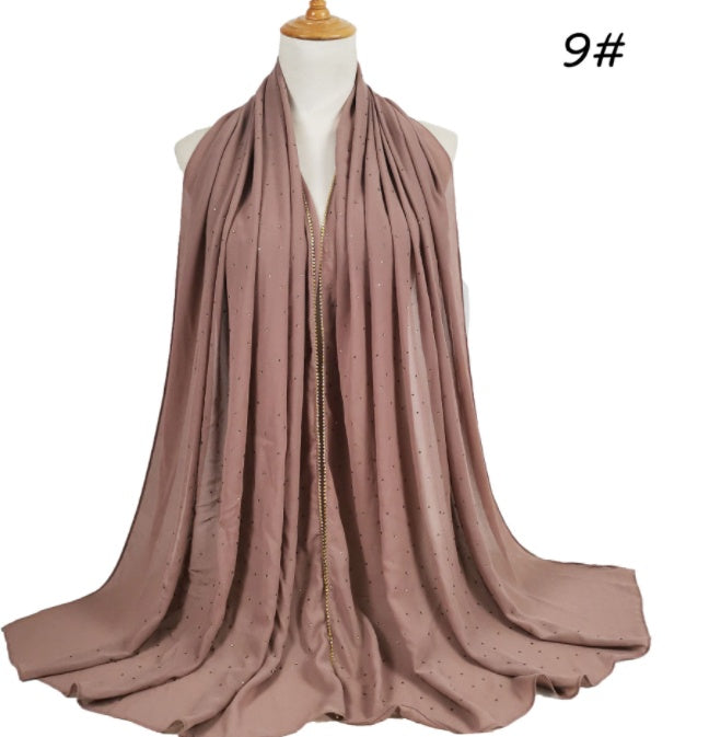 Summer Chiffon 70X180cm Pearl Beaded Scarf